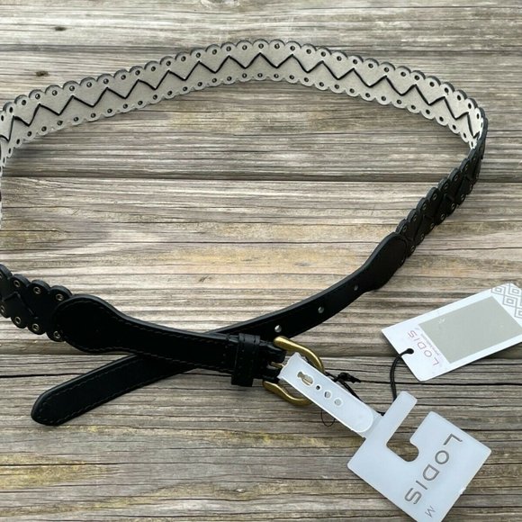 Lodis Women belt leather Lazer Cut fashion Women Black Waistband Size M - Picture 4 of 12